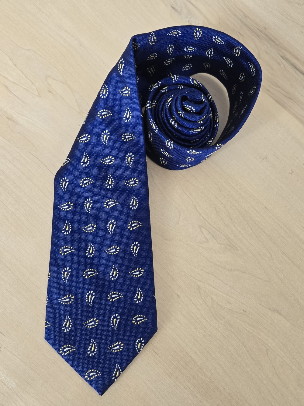 Brooks Brothers Royal Blue Paisley Silk Tie with Gold Accents